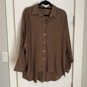 Classic Brown Oversized Button Down Top